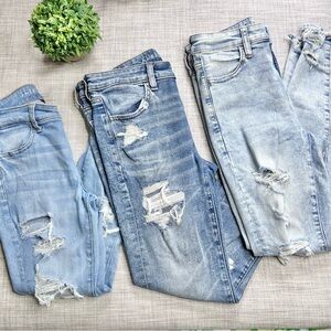American Eagle super stretch destruction jegging bundle, various washes